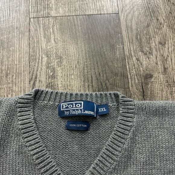 Vintage Polo Ralph Lauren V-Neck Sweater Preppy Embroidered Cotton Grey Pony - Picture 4 of 4